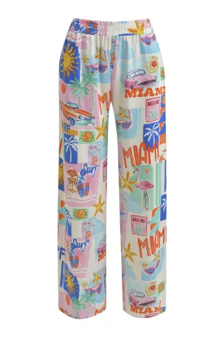 Milano Italy - wideleg pants with elastic waist colorful print - Gr. - 44
