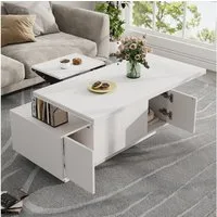 KLAM HOME Couchtisch Moderner Couchtisch mit Doppel-Hebemechanismus (Innovativer Stauraum und bis zu 50 kg Belastbarkeit), Elegantes Design mit praktischer Funktion