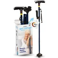 DR-HO'S Gehstock Get Up & Go für Senioren & Erwachsene, Einzelartikel, mit LED-Licht, Alarmknopf, Aufstehhilfe und 4-Punkt-Standfuß, klappbar und höhenverstellbar