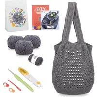 feinlux Handtasche Häkelset für Anfänger (Packung, Häkeltaschenset für Erwachsene für Damen (1Stück, Grau), mit Schritt, für-Schritt-Anleitung und Video-Tutorials DIY
