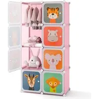 COSTWAY Kinderkleiderschrank mit Kleiderstange und 8 Würfeln, erweiterbar