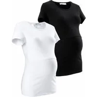 Neun Monate Umstandsshirt, 2er Pack T-Shirts für Schwangerschaft und Stillzeit (Packung, 2-tlg., 2) kurzärmelig, figurbetonte Passform, unifarben, Rundhalsausschnitt