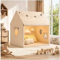 BlingBin Spielzelt Indoor Kinderspielhaus als Spiel- und Bettzelt mit Fenstern (1er Set, 1-tlg., 120 × 105 × 130 cm (L × B × H) bunten Flaggen inklusive Krabbelmatte als Dekor für jedes Kinderzimmer