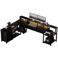 BBWL Computertisch Computer Schreibtisch aus P2 Spanplatte mit 7 Stoffschubladen (stabilem Metallgestell, RGB LED Beleuchtung, Steckdose 3AC+2USB und flexiblem PC-Ständer für Büro & Gaming)