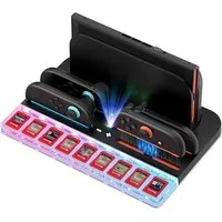 ibettertec Organizer Station für Switch 2, Switch 2 Konsole, Switch 2 Controller Konsolen-Ladestation (800 mA, Set, 1-tlg., Multifunktions‑Ladestation für Switch 2: 4‑fach Joy‑Con‑Ladegerät, Controller‑Halteplätze, platzsparendes Design, Plug‑and‑Pla