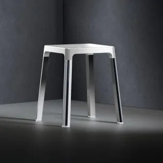 Keuco Axess Hocker 35082170051 Sitzfläche 338mm, Aluminium silber eloxiert/weiß