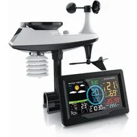 Brandson Wetterstation Funk mit 5 in 1 Außensensor, Farbdisplay, DCF, Außenwetterstation (mit Außensensor, Netzteil, Bedienungsanleitung, Thermometer, Hygrometer, Windmesser und Regensensor, Solarpanel)