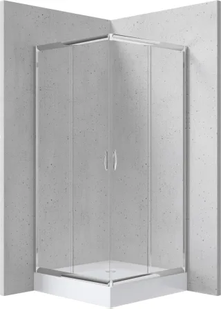 Neuesbad Set: Chrom Quadratisch Duschkabine Transparent Glas + Duschwanne 80X80CM NB1DEKYCZ042K1