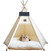 TUWENA Tierbett Tipi Zelt für Haustiere mit doppelseitigem, Pet Tipi Hunde-Katzenbett, Haustierhütte Abnehmbar und Waschbar Hundehaus fur Hunde und Katzen