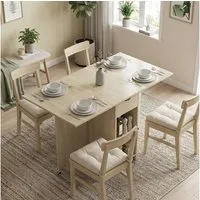 HOMCOM Klapptisch mit Schublade und 2 Ablagen (Moderner Esszimmertisch, Esstisch Klappbar), für Kleine Räume, Esszimmer, Küche, 114,5 x 70 x 75 cm, Natur