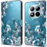CLM-Tech Handytasche für Xiaomi Redmi Note 15 Pro 5G 6,83 Zoll Klapphülle aus PU Leder (Pflaumenblüte blau, 1-tlg., Flip Case), Magnetverschluss, Standfunktion und Kartenfächer