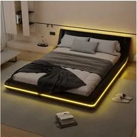 BlingBin Polsterbett Bodenbett (1-tlg., mit LED-Umgebungsbeleuchtung, 24-Tasten-Fernbedienung), 140x200 cm Bodenbett in Weiß aus PU und MDF