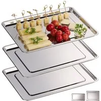 relaxdays Servierplatte 3er Set, Edelstahl, M