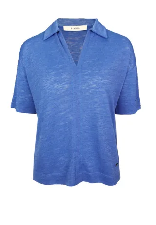 Bianca - Strickshirt mit Polokragen blau - Gr. - 36
