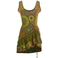 Vishes Sommerkleid Damen Ärmellos Bedruckt Rüschen Raffung Baumwolle Alternative Mode, Boho, Hippie, Ethno, Festival