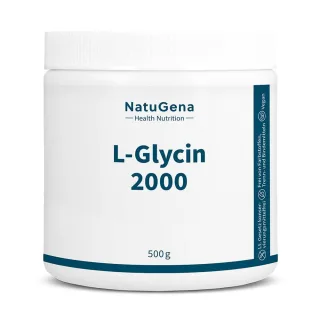 NatuGena L-Glycin 2000 | 500 g | reines Glycin-Pulver | ohne Zusatzstoffe | mit Messlöffel | gut löslich | vegan