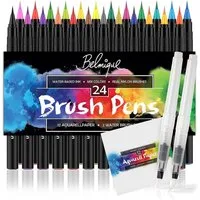 Belmique Aquarellstifte Brush Pens XXL-SET, (INKL. 2 Wassertankpinsel und 24 Blatt Aquarellpapier, 38-tlg., 38 SET), Kalligraphie Stifte, Handlettering