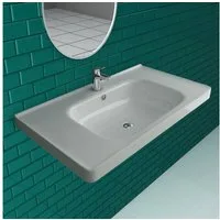 Alpenberger Waschbecken Eckig - Waschtisch Keramik Hängewaschbecken 80 cm Breit (1-tlg., 1-St., mit Überlauf und Hahnloch), Nanobeschichtung, Lotuseffekt