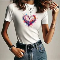 RMK Print-Shirt T-Shirt Damen Kurzarm Love Liebe Herz Heart Rundhals aus 100% Baumwolle