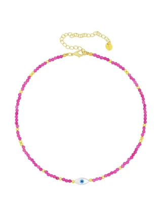 Fashionbox Kette Messing vergoldet mit Kristallperlen pink Element Auge