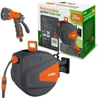 COIL Gartenschlauch Automatische Schlauchtrommel, Wandmontage, Smart Stop, 9 Sprühfunktionen, inkl. Spritzpistole, 2m Zulaufschlauch