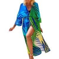 MOPUEA Strandkleid Damen Strandponcho Boho Kimono Cover Up Lang Sommer Cardigan (Strandponcho, 1 langer Strandponcho im Boho-Stil mit offener Vorderseite) Leicht Atmungsaktiv Oversize Boho Print Offene Vorderseite