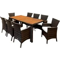 Casaria Garten-Essgruppe Palermo, (9-tlg), 8 Personen Polyrattan inkl. 7cm Auflagen Akazie Holz Wetterfest