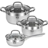 RESTO Kitchenware Topf-Set LIBRA, spülmaschinengeeignet, Edelstahl 18/10 (Set, 6-tlg., 1x Soßentopf Ø 16 cm mit Deckel, je 2x Kochtopf Ø 18/20 cm mit Deckel), für alle Herdarten geeignet, auch Induktion