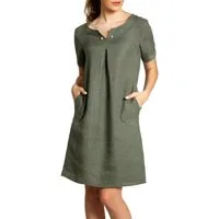 Caspar Sommerkleid SKL029 knielanges Damen Sommer Leinenkleid mit elegantem Perlen Dekor Luftig leicht, figurumspielende Form, mit seitlichem Jersey-Einsatz
