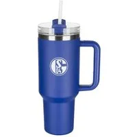 FC Schalke 04 Becher Cup blau 1,2 l Edelstahl und Kunststoff mit Deckel, Griff, Trinkhalm, Deckel, Griff, Trinkhalm, für warme und kalte Getränke