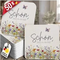 Funke & Brand Bierdeckel 50 Bierdeckel "Schön, dass du da bist" - Floral Butterfly Wildblumen