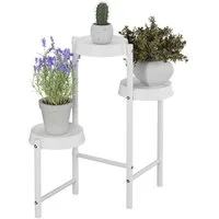 relaxdays Blumenständer Pflanzenständer Metall & Kunststoff, weiß, 3 Ablagen