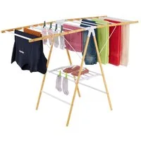 relaxdays Wäscheständer Klappbarer Wäscheständer mit Flügeln, Holz / Weiß