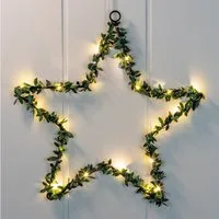Spetebo Dekostern LED Fenster Silhouette Stern 30 cm mit Buchsbaum, 1 St., Fensterdeko Batterei betrieben mit Timer
