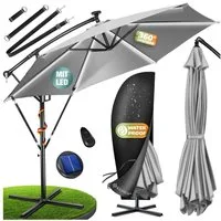 KESSER Ampelschirm ⌀350cm Alu Sonnenschirm mit LED Solar Inkl. Abdeckung & Fernbedienung, Kurbelschirm mit Ständer Wasserabweisend, 360° Funktion & UV-Schutz