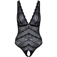 Cottelli Collection Body Transparenter Spitzen-Body - schwarz (1-tlg) Schöner tiefer Ausschnitt