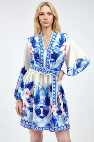 Blumenmuster A-Linien Mini-Kleid