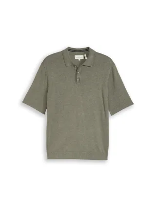 Tom Tailor - Strickpullover mit Polokragen greyish shadow olive melange - Gr. - S