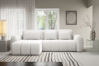 Ecksofa Schlafsofa Sofa CARIA in Stoff Quelle Weiss Ottomane Links