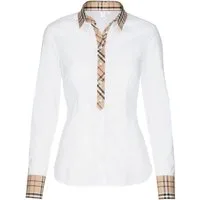 seidensticker Langarmbluse Seidensticker Damen Bluse Langarm Kent Regular Weiß Uni/Karo