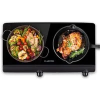 Klarstein Elektro-Kochfeld Cookbuddy Doppel-Kochfeld 2400W 2 Zonen 5 Stufen Glas Thermostat, Doppelkochfeld portabel mobil mit Glaskeramik abwischbar leise
