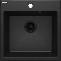 Deante Granitspüle Einbauspülbecken Schwarz eckig 50 cm Granitoptik mit Raumsparsiphon, 50/50 cm, (Komplett-Set)