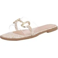 Ital-Design Elegante transparente Sandalen mit Golddetails für Damen Pantolette (89542703) Blockabsatz Pantoletten in Beige