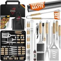 KESSER Grillbesteck-Set, (Grillzubehör Set mit Grillzange, Grillwender, 4in1 Grillspatel, Grillgabel, Grill-Spieß, Thermometer, Korkenzieher, Grillmatte & Tasche, 37 tlg), BBQ Profi Grillset aus rostfreiem Edelstahl