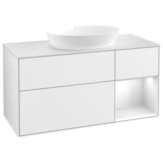 Villeroy und Boch Finion Waschtischunterschrank FA71GFGF 120cm, Abdeckplatte white matt, Regale Glossy white lacquer, Glossy white lacquer
