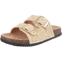 Ital-Design Stylische Damen Sandalen mit Doppelschnalle für den Sommer Pantolette (89852766) Flach Pantoletten in Beige