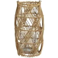 Windlicht EFFJOTT, Braun, Ø 18 cm, H 35 cm, Rattan, mit Glaseinsatz und Henkel