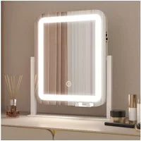 WDWRITTI Schminkspiegel mit Beleuchtung für tisch Kosmetikspiegel 3Lichtfarben Dimmbar Touch (Tischspiegel Rechteckig, mit LED, Touch), HD Kupfer- und bleifreier Spiegel, Stabile Standfuß