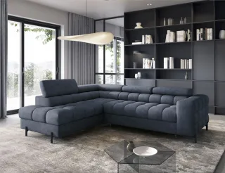 Ecksofa mit Schlaffunktion Sofa AMARA Stoff Whisper Dunkelblau Ottomane Links