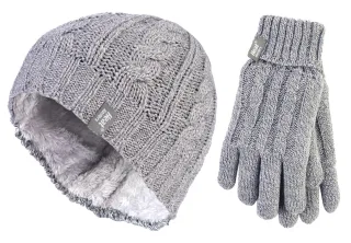 Heat Holders - Damen Mütze & Handschuhe Set für den Winter - Hellgrau